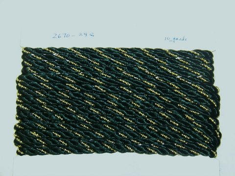10 Yds Twisted Cord Hunter Green and Gold 8mm Trim Braided Twisted Embellishment