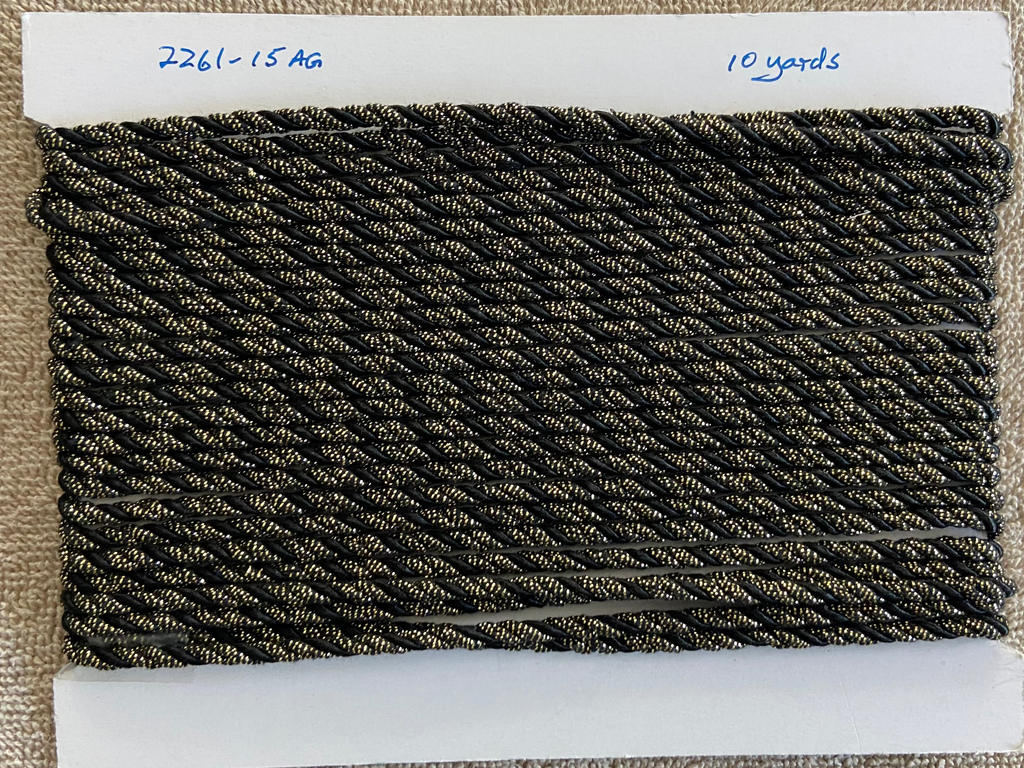 10 Yds Twisted Cord Black and Gold 4mm Trim Braided