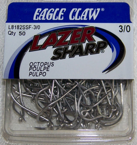 Octopus Offset Hooks- Lazer Sharp by Eagle Claw  Stainless L8182SSF 50/pk