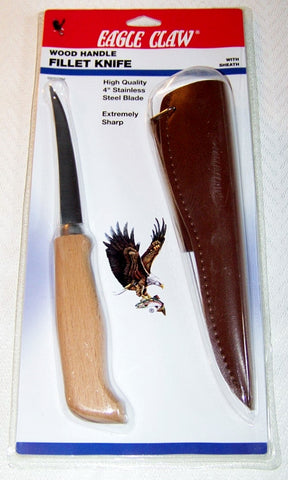 Filet Knife 4"  By Eagle Claw w/ Leather Sheath Wood Handle