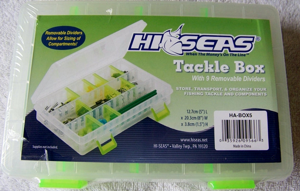hi-seas plastic tackle box T-H Marine Tray TBOX-1115-3T-2P Overall dimensions are 10.8125 high from bottom to top of handle x 14.875 long x 7.629 wide. Waterproof Fishing Box SMALL